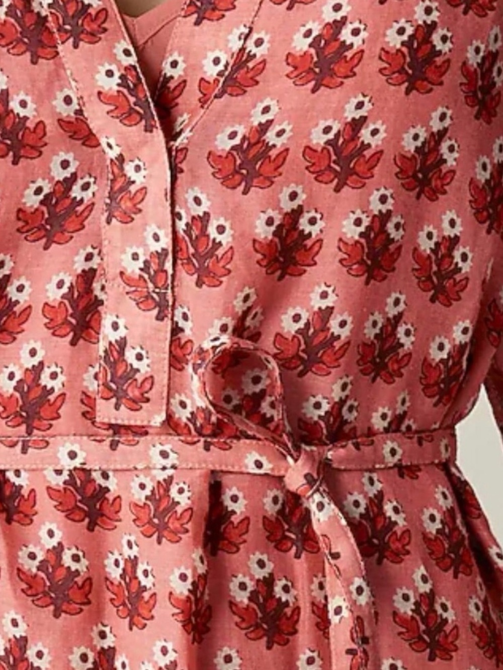 J.Crew Printed Pink V-Neck Tie-Waist Dress - Picture 5 of 11